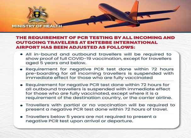 No PCR tests for vaccinated travelers to Uganda